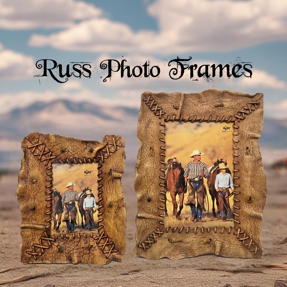 Russ Photo Frames Set Of 2 Faux Leather Look With Stitching Made Of Poly Resin
